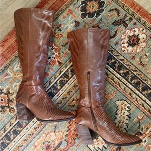 Faux-Croc Knee High Boots